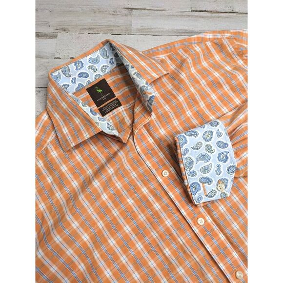 Tailor Byrd Button Down Shirt Men's Sz Large Flip Cuff Long Sleeve Cotton Orange - Picture 1 of 10